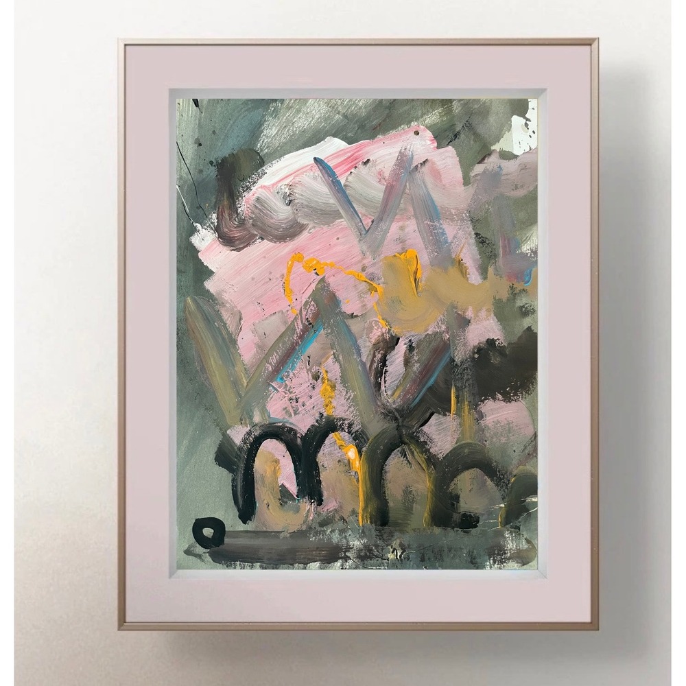 OMAN Original Abstract Painting Pink Grey Orange Spiritual Modern Art on Paper